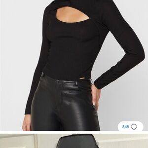 RIVER ISLAND NWOT Black Ribbed Long Sleeve Cut Out Front Top Size 6